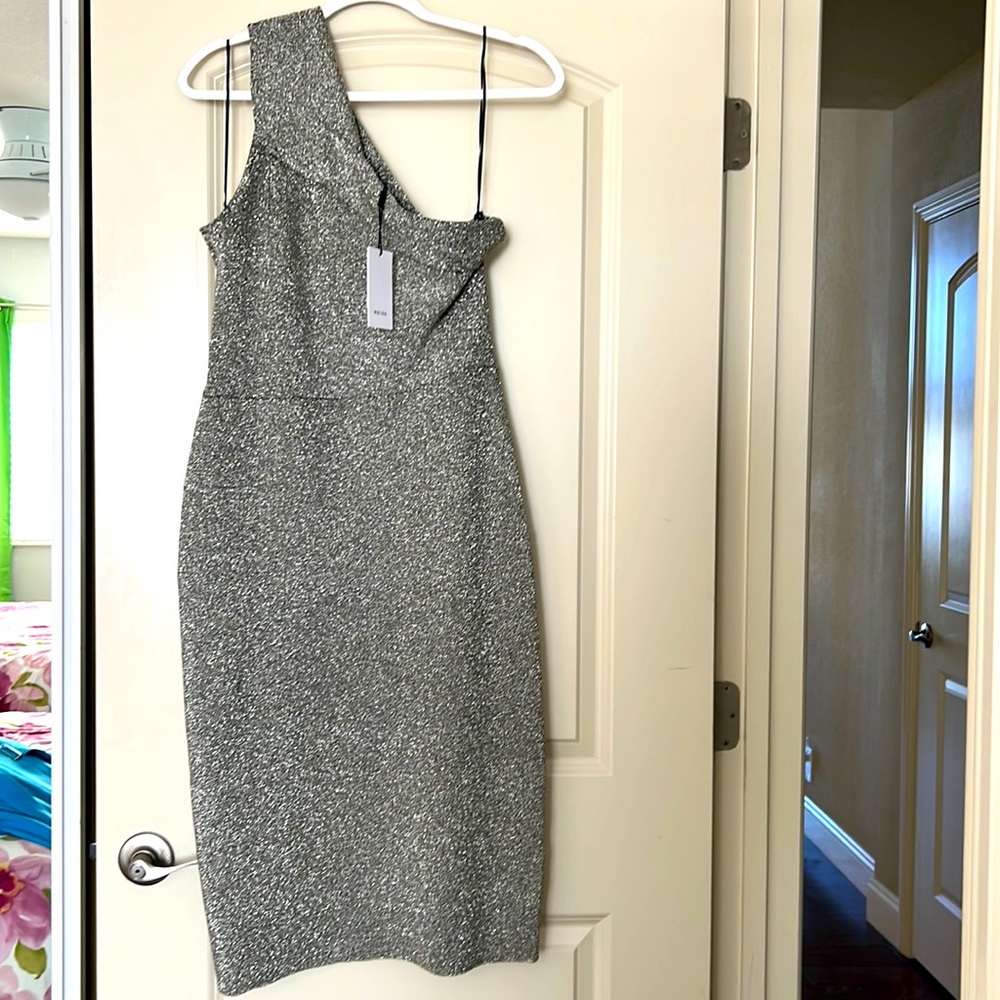Reiss metallic knot off the shoulder dress